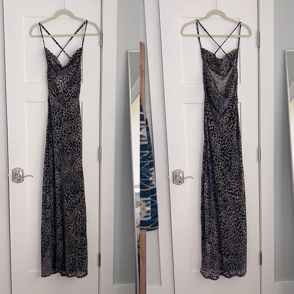 Rat & Boa Jasmine Leopard Print Cowl Neck Semi Sheer Velvet Maxi Dress - Picture 3 of 13